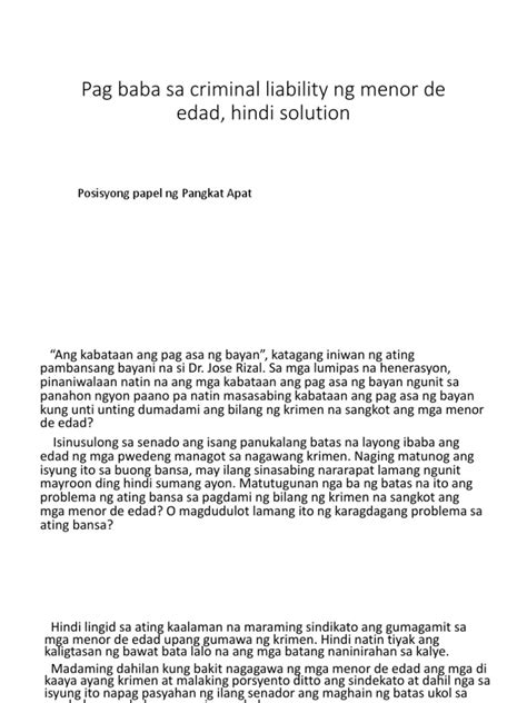 pulandit menor de edad|Minimum age sa criminal liability ng mga menor de edad, .
